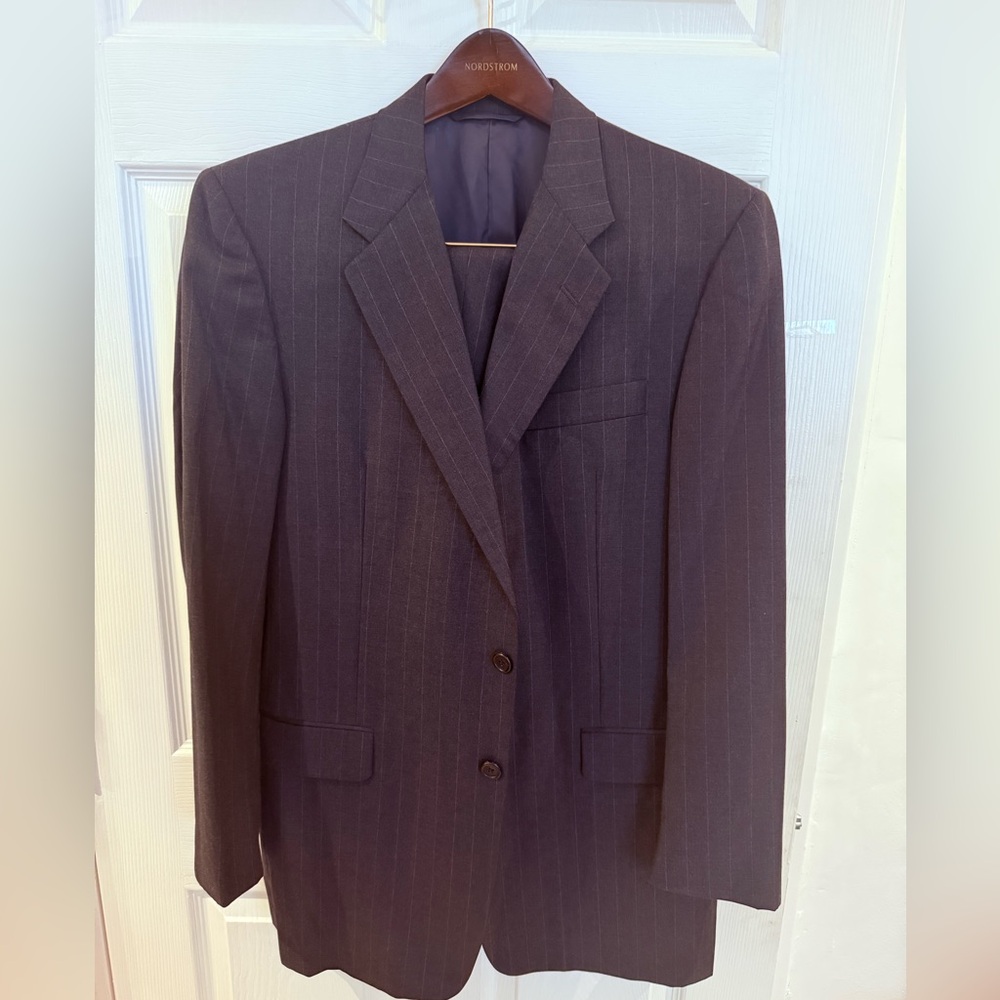Hickey Freeman Black Pinstripe Suit